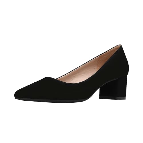 DREAM PAIRS Women’s Chunky Low Block Heels Closed Toe Dress Pumps Shoes 5.5 Black/Nubuck/Pu
