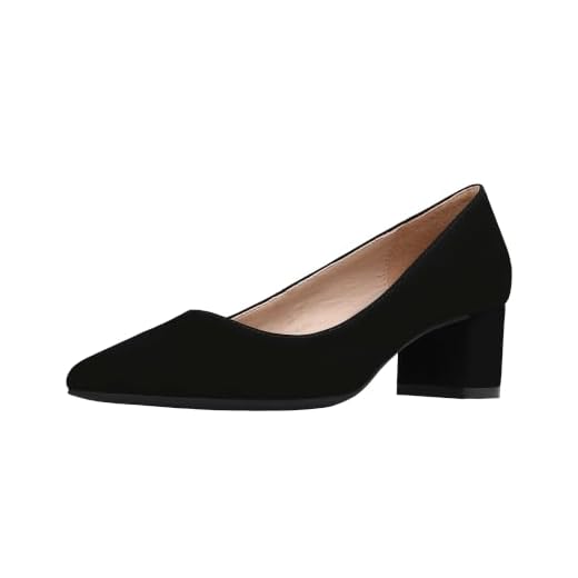 DREAM PAIRS Women' s DPU212 Chunky Low Block Heels Closed Toe Dress Wedding Pumps Shoes Black Nubuck pu Size 8.5