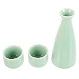 FOMIYES Japanisches Sake Satz aus Keramik – 1 Satz mit Sakeflasche und 2 Bechern Multifunktional für Sake Fruchtwein Tee Schlichtes Design Geschenk für Sake Liebhaber