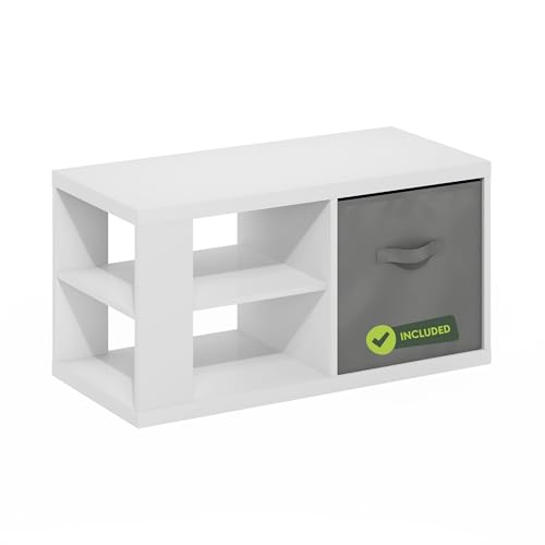 Image of Furinno Viola 3-Tier Modern Coffee Table, Printer Stand, White /Light Grey | 1.2-inch Extra Thick Tabletop Center Table, Side Table, Open Shelf, 1x Storage Bin, for Living Room, Bedroom, Home Office