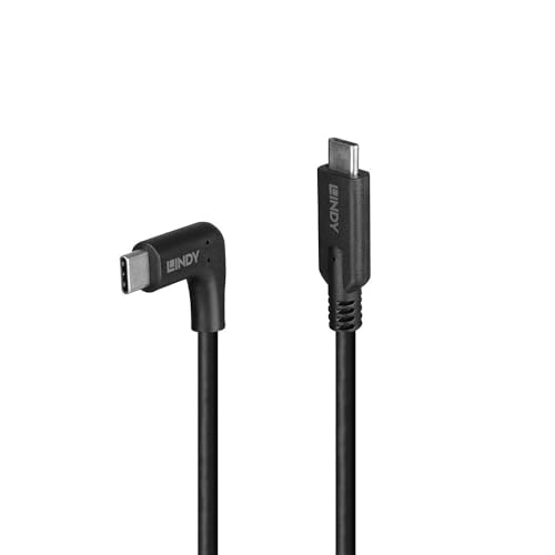 LINDY 1.5m USB Right Angled 90 degree USB C to USB C Charger Cable, USB 3.2, 10Gbps, Fast Charging Compatible with iPhone, Galaxy, Pixel,