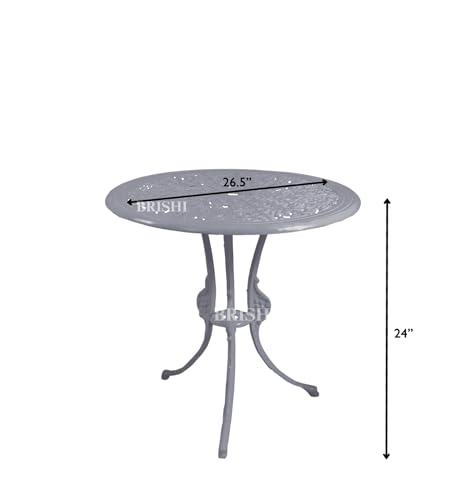Image of BRISHI Cast Aluminium Garden Patio Seating Chair and Table Set for Balcony Outdoor Furniture with 1 Table and 2 Chair Set (Grey)