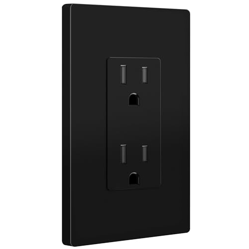Image of ENERLITES 40 Pack Black Decorator Receptacle with Screwless Wall Plate, Standard Electrical Wall Outlet, 15A 125V, Self-Grounding, 2-Pole, 3-Wire, 5-15R, UL Listed, 61502-TR-BKSID, Tamper Resistant