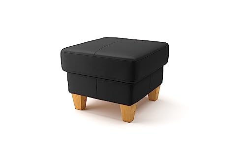 CAVADORE Stauraum-Hocker Ammerland / Polsterhocker im Landhaus-Stil mit Stauraum unter dem Deckel / 101 x 84 x 93 / Leder Schwarz