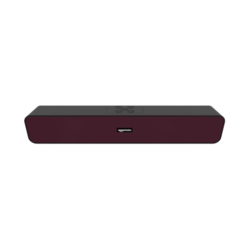 Image of amazon basics 16W Bluetooth Soundbar Speaker with 1200mah Battery, BT v5.3, Aux, USB Port for Mobile, PC, Tablets, and Laptops (Black-Maroon)