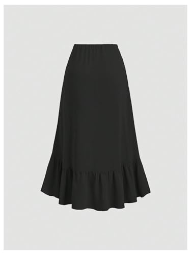 Milumia Women's Ruffle Layered Wrap Midi Skirt Drawstring Ruched Asymmetrical Flowy Long Skirt2