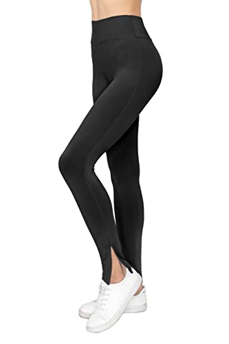 Women's High Waisted Yoga Leggings - Buttery Soft Comfortable Stretch Side Split Hem Workout Casual Pants Black S - image 2