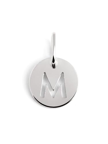 SINGULARU - Mini Medallion Letter Plata. Colgante Inicial en Plata de Ley con Acabado Baño de Rodio. Combinable con Collar. Joyas para Mujer. Letra M