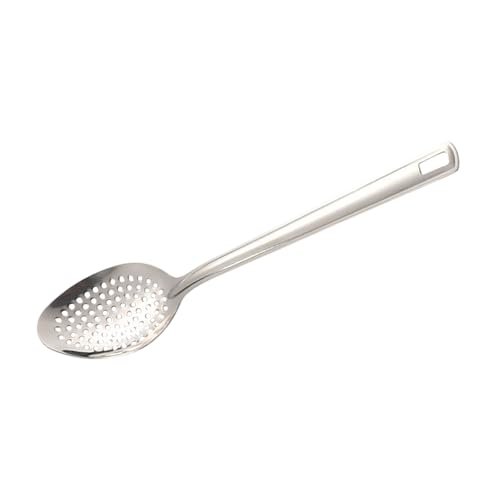 Poo4kark Kochlöffel-Set Edelstahl, große Servierlöffel, massiver Löffel Schlitzlöffel für Restaurants, großer Esslöffel Metall, Bratenlöffel, perforierter Löffel, Küchenutensilien (Silver, 28cm)