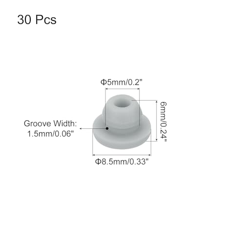 Image of MECCANIXITY 30pcs Silicone Snap in Locking Hole Plugs,5mm /0.2 Inch Mounting Diameter Narrow Groove Width 1.5mm Panel Seal Cover Round for Kitchen Bulkheads Waterproof Sealing Plugs Grey