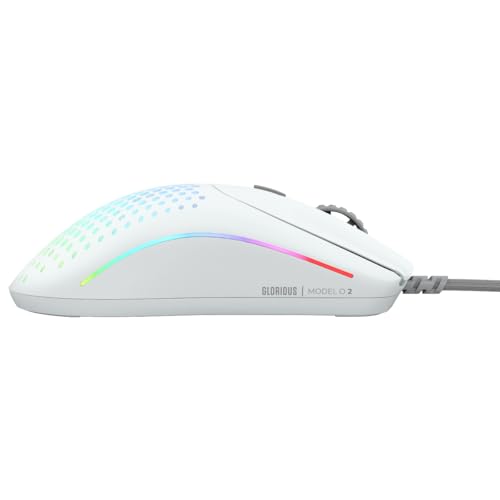 Glorious Gaming Model O 2 Wired Gaming Mouse - 59g Ultralight, FPS, 26,000 DPI, Motion Sync, 80M Click Rated Switches, 6 Programmable Buttons, Ambidextrous, RGB, PTFE Feet - White