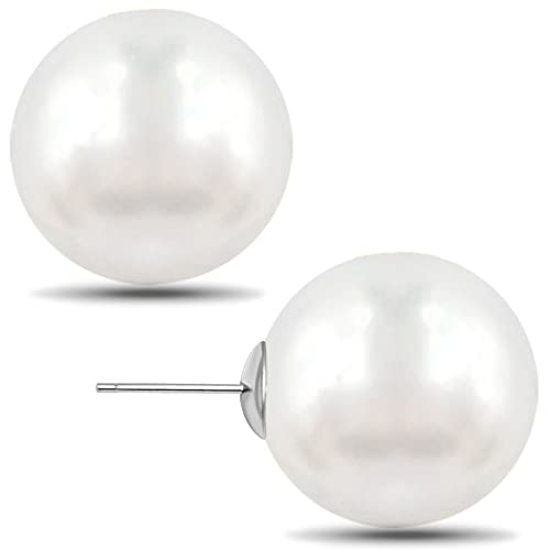 Big Pearl Earrings - Extra Oversized Classic Faux Round Large Simulated Pearl Studs for Women,Hypoallergenic to Sensitive Ears