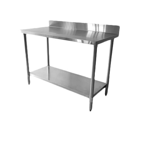 SLWT43096F4 Work Table, 30" x 96" x 35", 18 gauge/430 Stainless Steel Flat top, 4" backsplash, Turn-Down Edges, Galvanized Steel Adjustable undershelf & 6 Legs
