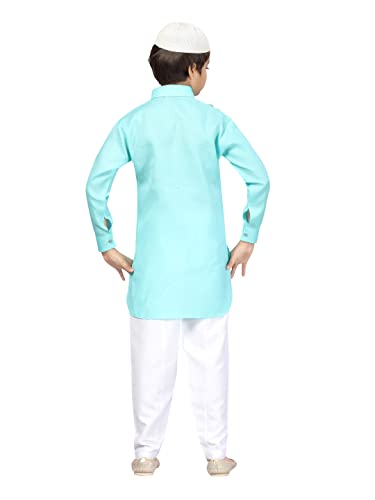 Image of Aarika Boys Firozi-White Color Pathani Kurta Pyjama with Cap Set (C PS-JK-101-FIROZI-8)