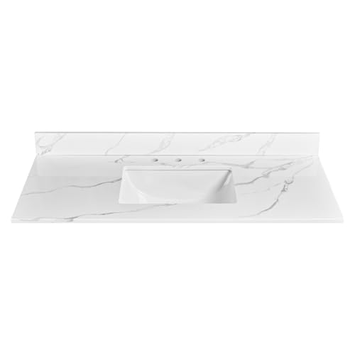 EQLOO 48 in. W x 22 in D Quartz Vanity Top in Calacatta Rocky, Vanity Sink Top with Assembled Single...