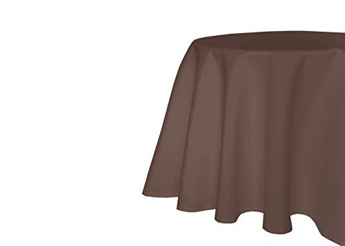 TextilDepot24 - Nappe de table de jardin - Aspect lin - Tissu anti-taches - Effet lotus - Infroissable - 180 cm - Ronde - Marron foncé