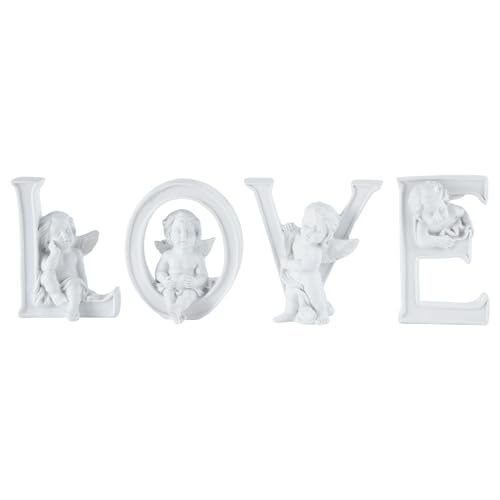 Brizoria Angel Figurines Love Sign 4 Piece Set Resin Cherub Decor Sweetheart Table Decor Cupid Statue Love Letters Block Letters for Decor Vday Decorations Indoor Home Accent