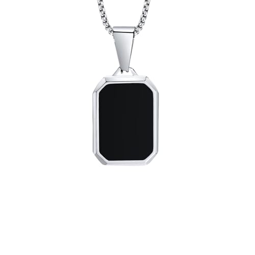 Collier géométrique émail noir homme pendentif carré étanche