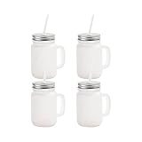 Craft Express 12 OZ Sublimation Glass Mason Jar Blanks Frosted with Handle-Sublimation Tumbler Jar Cups Glass with Lid and Straw-Perfect for Cricut Mug Press Crafting-Set of 4