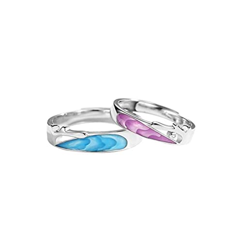 Bague ouverte en métal sterling et bague de couple réglable mixte