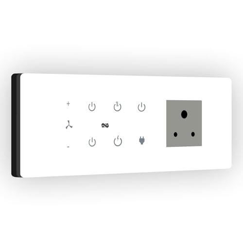 Image of IOTICS Smart Wifi Switch Board: 5 x Switch, 1 Fan & 1 x Smart Plug Module. Touch Control, Remote, App Control. Voice Control with Alexa & Assistant. Smart Touch Switch For Home Automation (White)