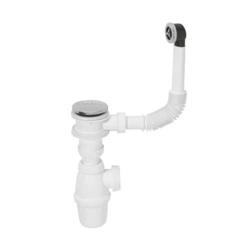 Wirquin 30723101 Ensemble complet vidage pour lavabo avec clapet en inox et trop-plein, blanc