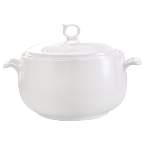 CAKEEYUM Soup Tureen 3000ml Round Ceramic Serving Bowls with Lids Heat-Resistant Soup Bowls with Handles Microwave Safe for Restaurant Home Kitchen Tureen, Ceramic Bowl with Lid, with Hand
