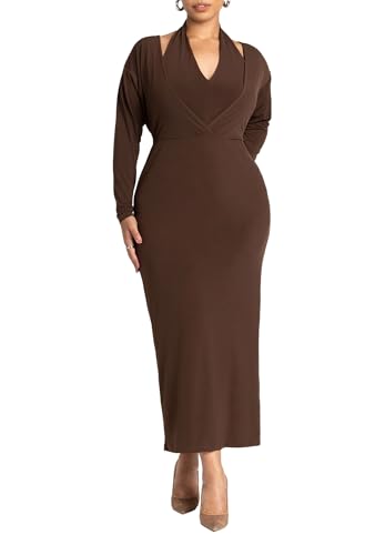 ELOQUII Women's Plus Size Maxi Dress with Halter Layer