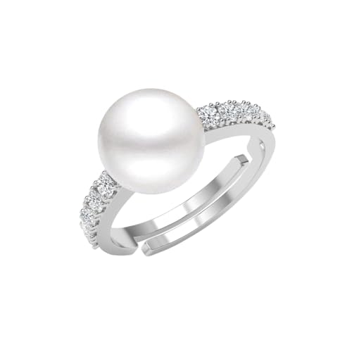 Image of Clara Pure 925 Sterling Silver Amore Real Pearl Size Adjustable Finger Ring | Gift for Women and Girls | Swiss Zircon Platinum Plated