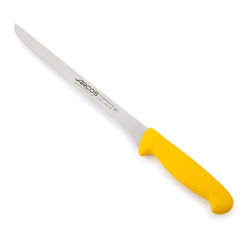 Arcos Serie 2900 - Cuchillo Jamonero Flexible - Hoja de Acero Inoxidable Nitrum de 240 mm - Mango inyectado en Polipropileno Color Amarillo