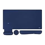 MOSISO Teclado Alfombrilla Ratón Set, Gran Gaming Pad&Teclado Wrist Rest&Ratón Wrist Rest&Posavasos, Ergonómico Non-Slip Mousepad&Fácil Typing Cojín con Espuma Memoria para Home Office,Azul Marino