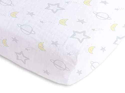 Image of SwaddleDesigns Softest Cotton Muslin Fitted Crib Sheet /Toddler Sheet for Baby Boy & Girl, Goodnight Sterling