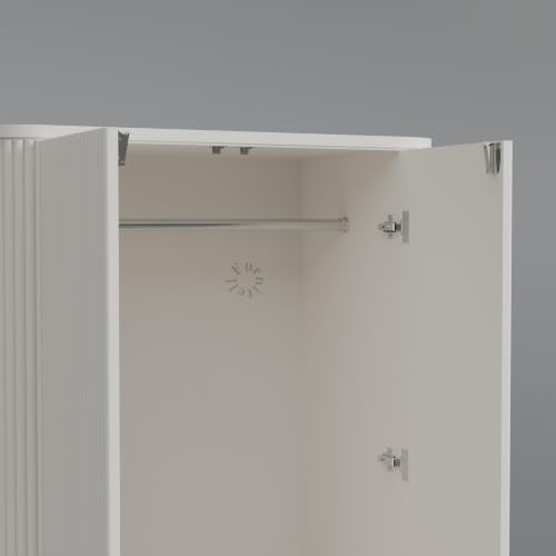 Image of 2 Door Wardrobe Almirah for Bedroom, 72 Inch | Premium HDHMR Wooden Cupboard with Hanging Rod & Storage Compartments | Fluted Push-to-Open Clothes Organizer Cabinet | White Finish