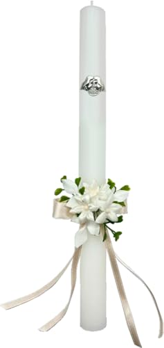 Vela Bautismal con Lazo y con aplique Laminados en Plata de Ley 925‰. (09606-2)