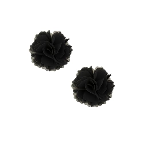 Douqu High Heel Chiffon Ribbon Rose Flower Fashion Sandals Shoe Clips Charms Decoration Pair (Black)