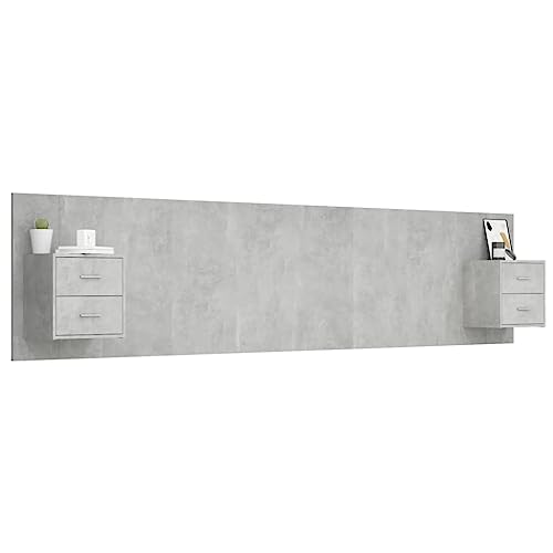 Cama gris hormigón con cabecero y mesitas flotantes para optimizar espacio 4
