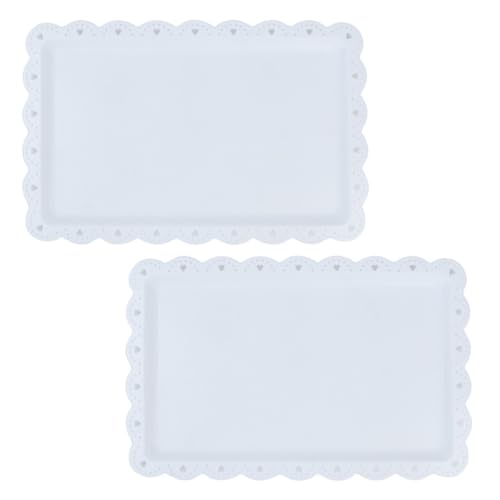 TOBBOMEY 2 Pezzi Vassoio da Dessert Rettangolare Bianco Piatto Espositivo per Dolci e Torte Portata Riutilizzabile per Feste Matrimoni e Compleanni per Biscotti Frutta e Snack
