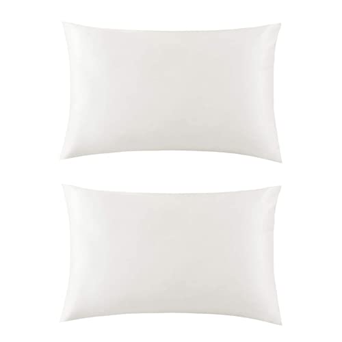 Kznifmk 2X de Almohada de Seda de Morera Natural En Ambos Lados para El Cabello Y la Piel, 600 Hilos, 50 x 75 cm, Color Marfil