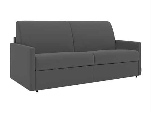 Vente-unique Sofá -Cama Italiano 2 Lugares de tecido Quente - cinzento, Cama de 120 cm, colch„o de 14 cm