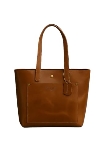 Image of Hudson & James Women Vintage Genuine Leather Tote Shoulder Bag Shopper Handbag Work CrossBody (Distressed Tan Crunch)