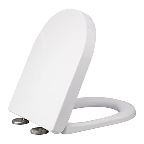 Derefine U Shaped Toilet Seat, Thickened Household Universal Toilet Seat, Toilet Seat with Brushed Hinges Will Never Come Loose, White, 1 Pack, Round(#1) Cover