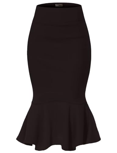 Image of HyBrid & Company Womens Premium Nylon Ponte Stretch Office Fishtail Pencil Skirt High Waist Made in The USA Below Knee