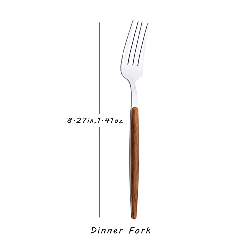 Uniturcky 6-Piece Dinner Forks Set, Stainless Steel Forks With Round Wooden Effect Handle, Forks Silverware Set For Home Kitchen Restaurant Hotel, 8.27Inches, Mirror Finish & Dishwasher Safe #TOP1