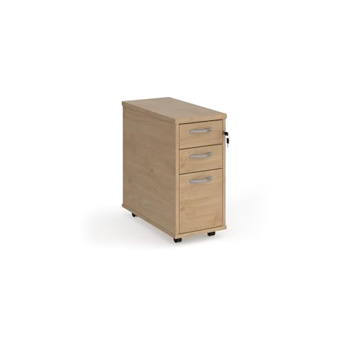 Image of Mr Office Tall slimline mobile 3 drawer pedestal with silver handles 600mm deep, Kendal Oak