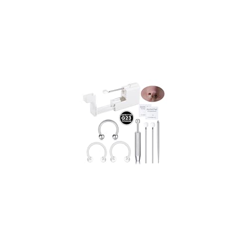 DJCIW G23 Titanium Septum Piercing KitProfessional 14G Piercing Gun with 16G Horseshoe Ring Piercing Taper Needle Includes Clear Retainer & Aftercare Tool Set