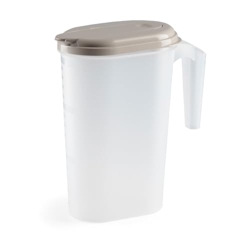 Carafe en plastique transparent pour boissons, 1,6 l, avec couvercle doseur, ligne de mesure, sans BPA, compatible avec réfrigérateur et lave-vaisselle...