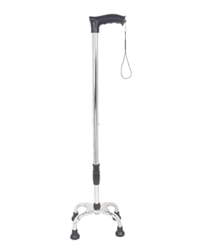 Strong 4 Leg Walking Stick with Adjustable Height, Mild-Steel Body, Light Weight for Men/Women, Patients, Old People (Black)