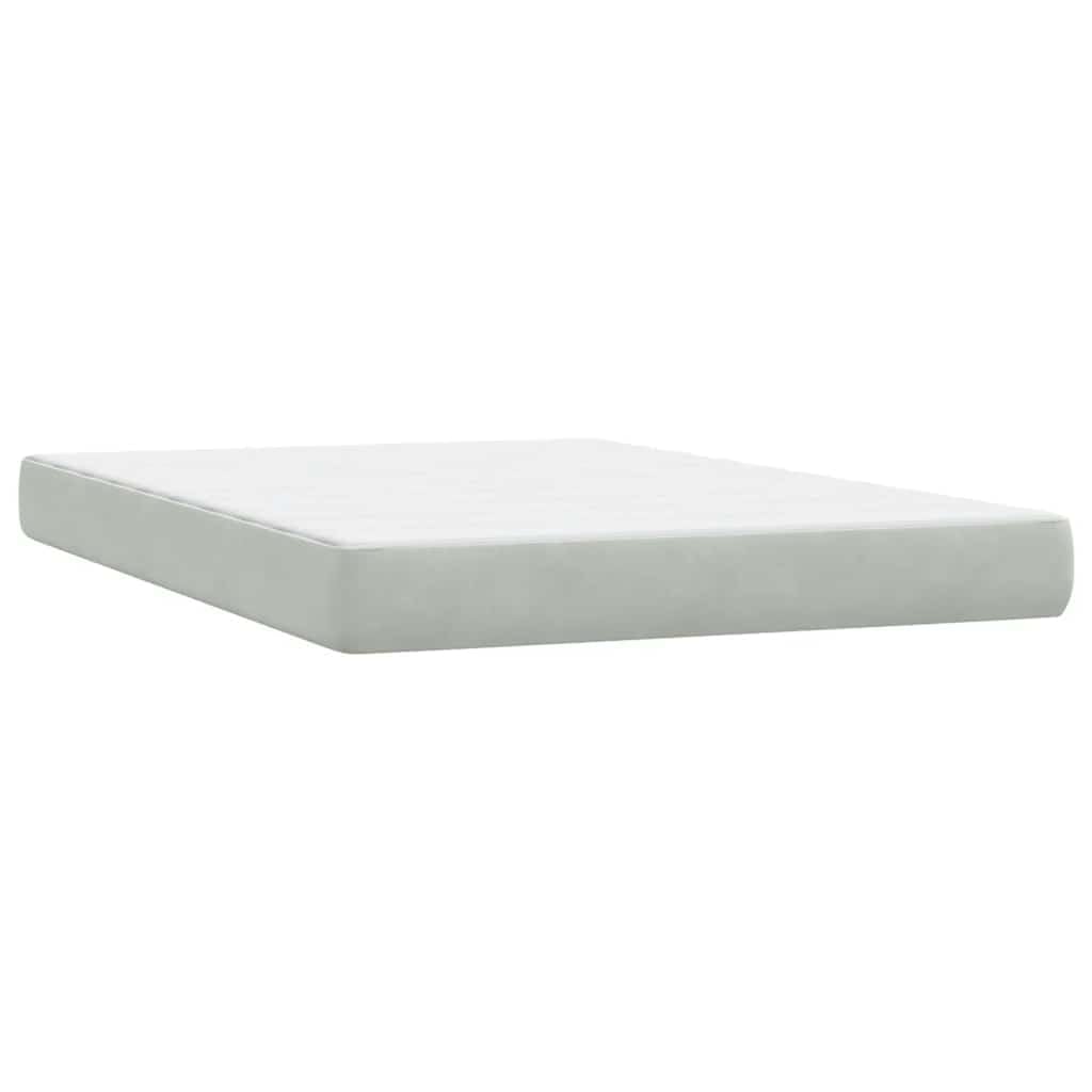 Samt Taschenfederkern Boxspringbett Grau 160x210 cm | Boxspringbett mit Matratze Hellgrau 160x210 cm Samt Bett mit Kopfteil Taschenfederkern Matratze und Topper