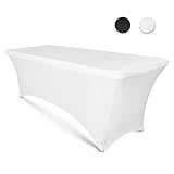 8ft Tablecloth Rectangular Spandex Linen - White Table Cloth Fitted Cover for 8 Foot Folding Table,...