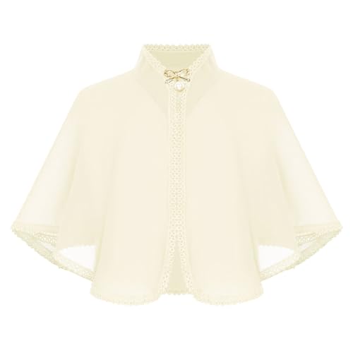 Kids Girls Princess Lace Trim Chiffon Cape Stand Collar Shawl Shoulder Shrug Wedding Party Wrap Cardigan